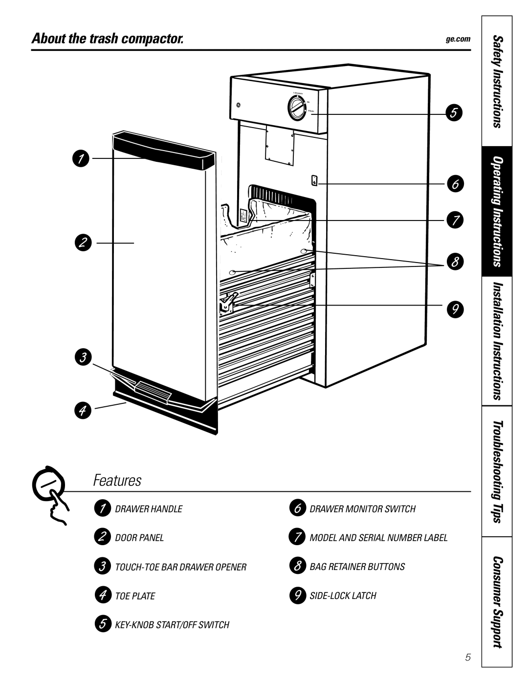 GE GCG1520 operating instructions Features 