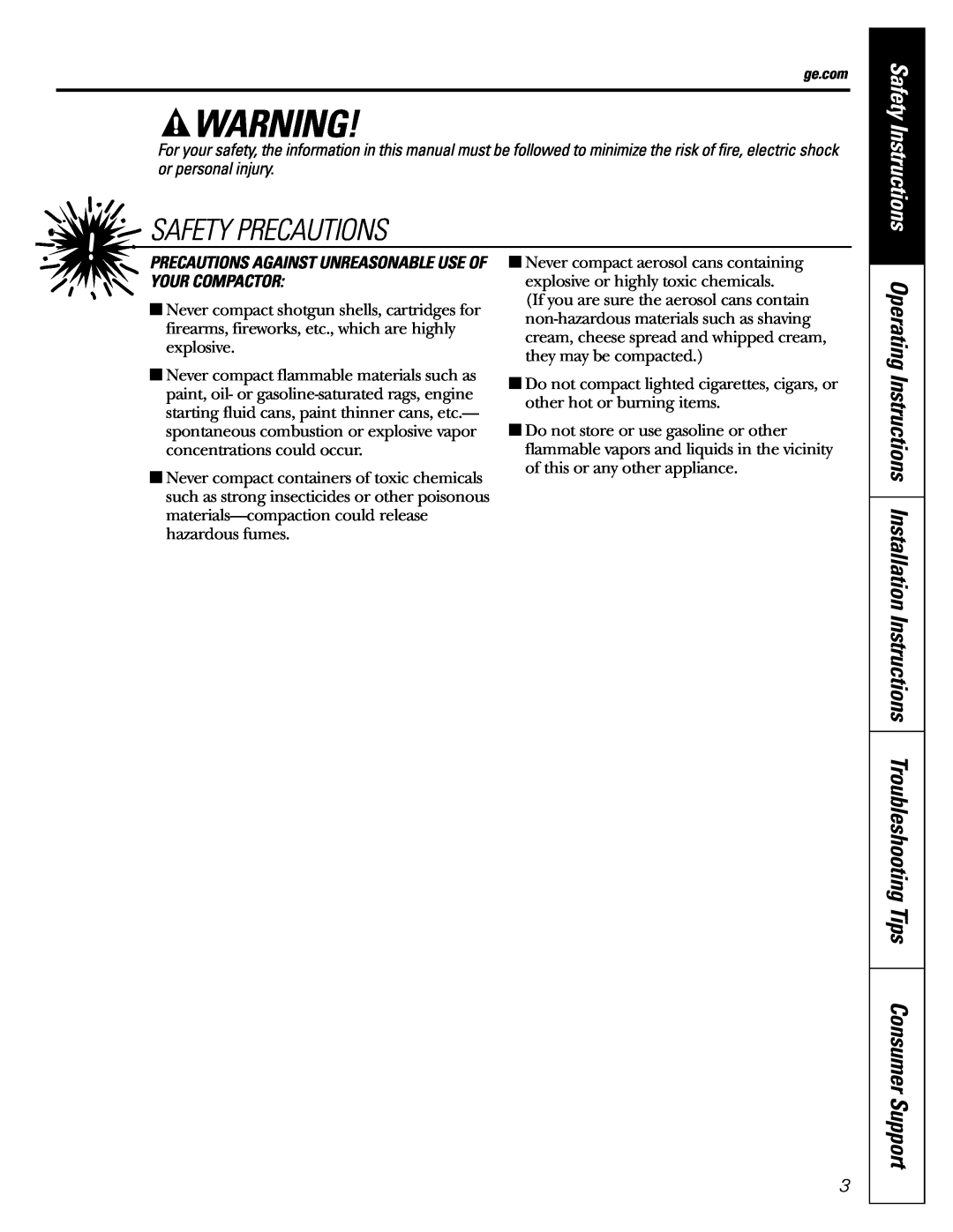 GE GCG1520 operating instructions Safety Precautions, Safety Instructions, ge.com 