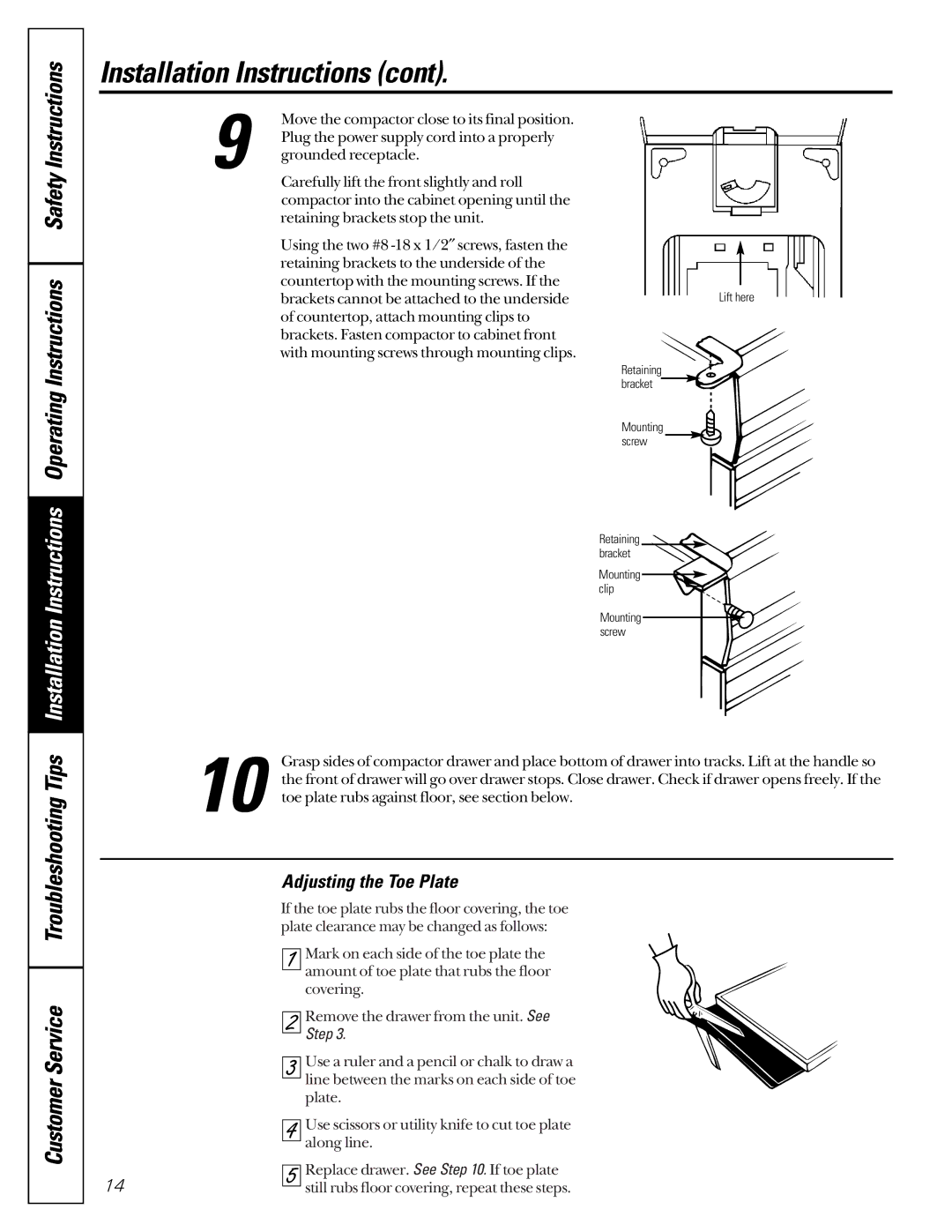 GE GCG1550, GCG1540, GCG1520, GCG1530 owner manual Adjusting the Toe Plate, Step 