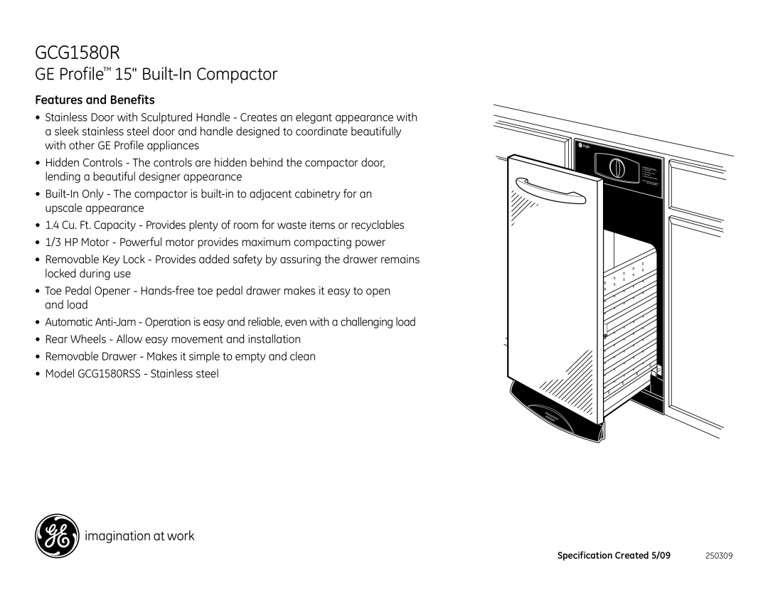 GE GCG1580RSS, GCG1580LSS dimensions Features and Benefits 