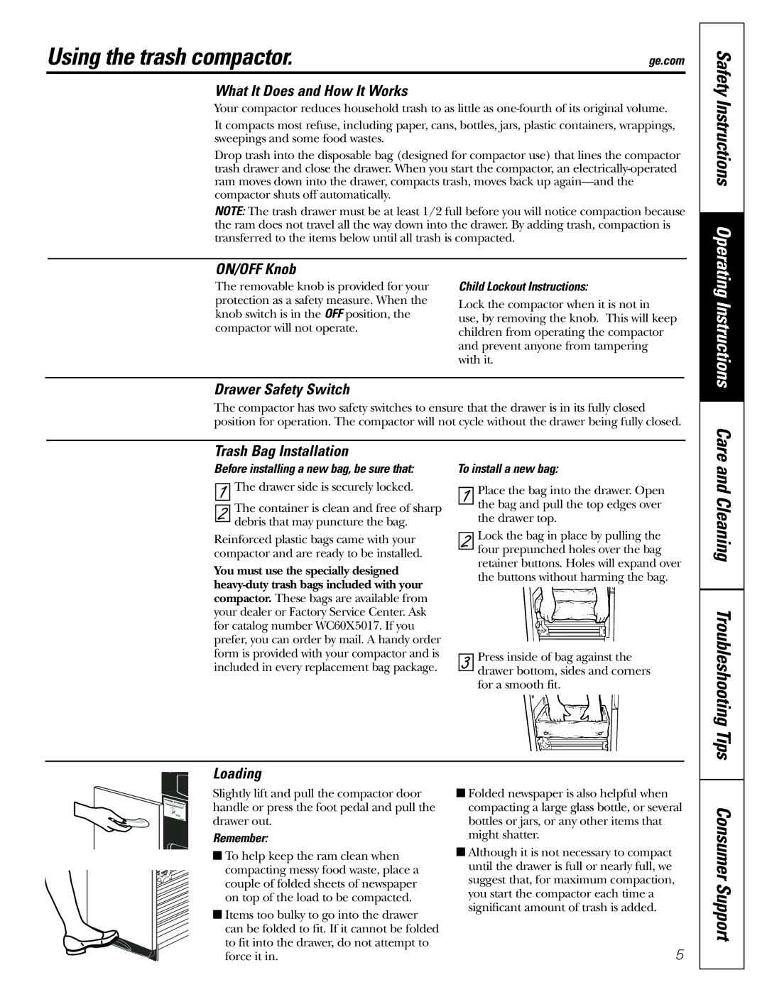 GE GCG1580, GCG1700, GCG1500 owner manual Using the trash compactor 