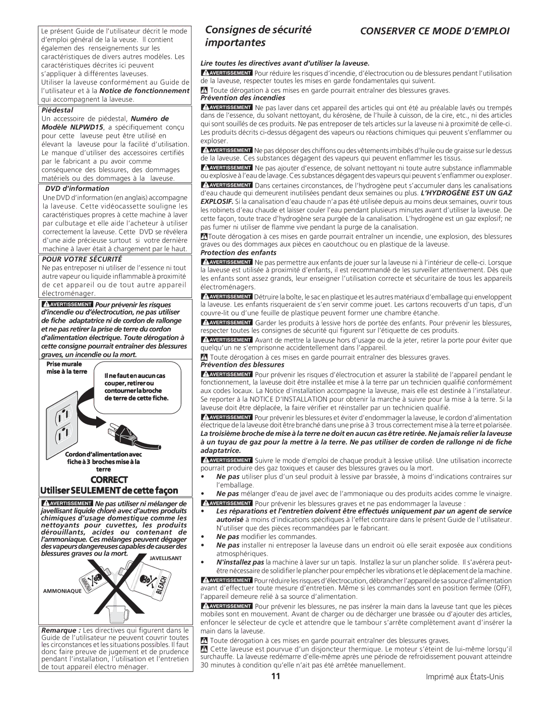 GE GCRH410 owner manual Consignes de sécurité, Importantes, Pour Votre Sécurité 