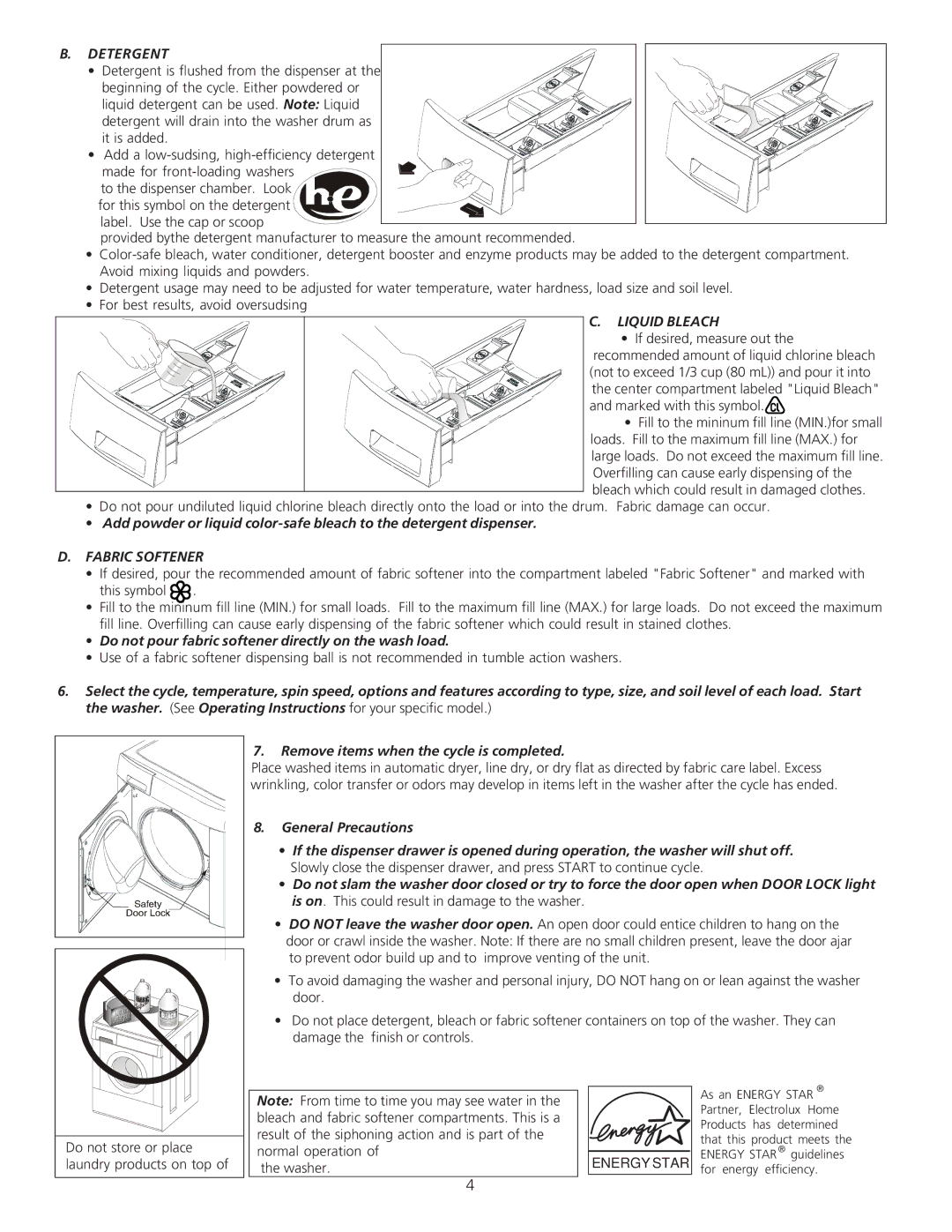 GE GCRH410 owner manual Detergent 