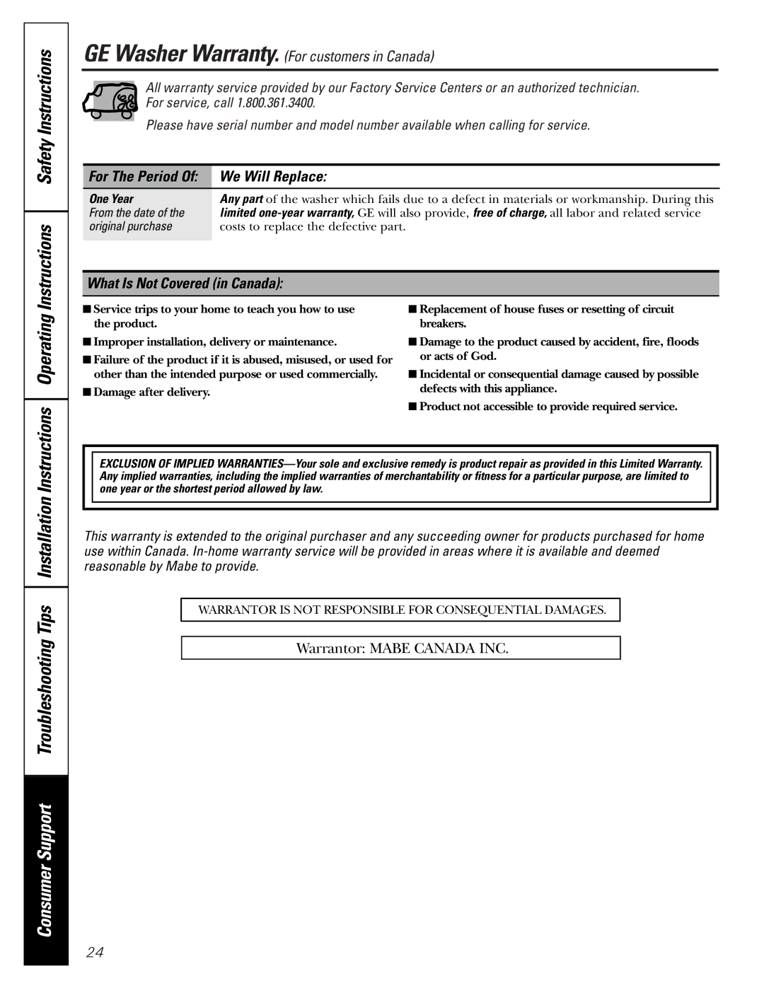 GE GBVH5140, GCVH6600, WBVH5100 Instructions Safety Instructions, Consumer Support Troubleshooting Tips Installation 