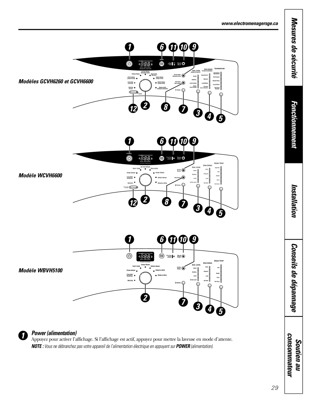 GE GBVH5140, WBVH5100, GHDVH626, GHDVH670 operating instructions Consommateur Soutien au, Modèles GCVH6260 et GCVH6600 