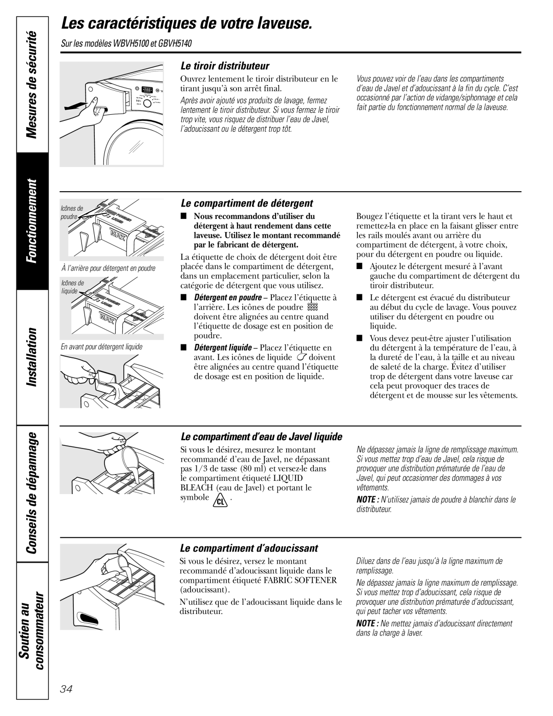 GE GBVH5140, GCVH6600, WBVH5100, GHDVH626, GHDVH670 operating instructions Sécurité, Mesures de 