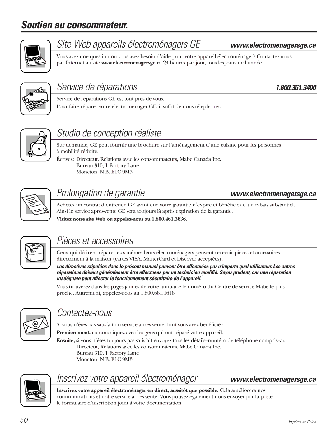 GE GCVH6600, WBVH5100, GHDVH626, GHDVH670, GBVH5140 Soutien au consommateur, Service de réparations, Prolongation de garantie 