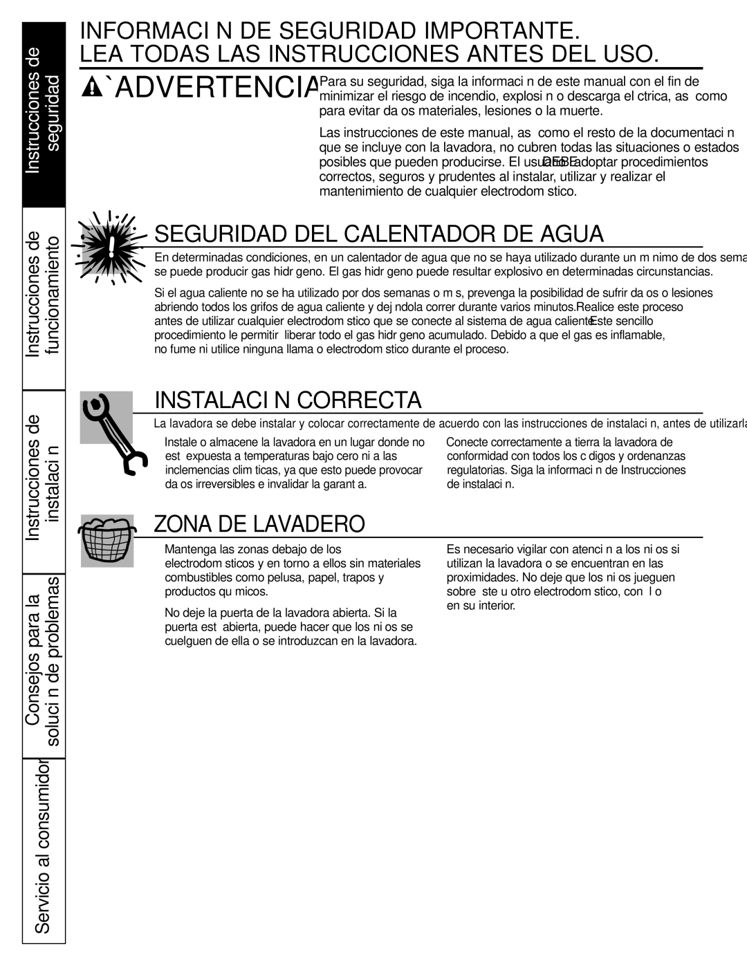 GE GHDVH626, GCVH6600, WBVH5100 Instrucciones de Funcionamiento Instalación, Para la Problemas, Servicioal consumidor 