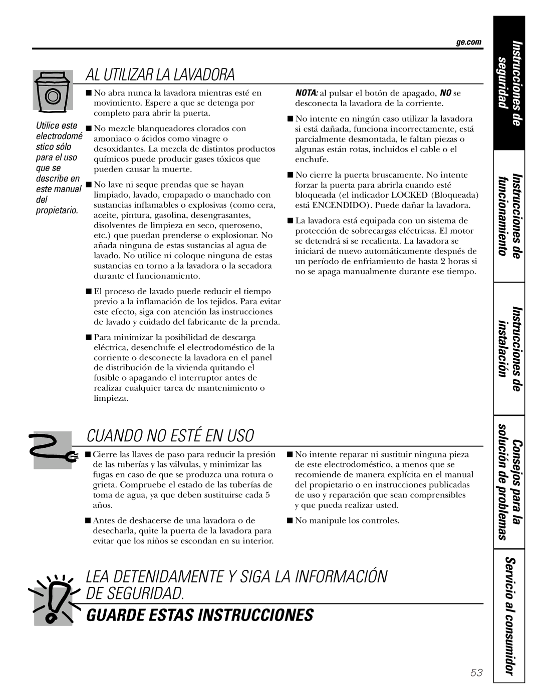 GE GHDVH670, GCVH6600 Solución, Consejos para la de problemas, Funcionamiento, Instalación Instrucciones, Instrucciones de 