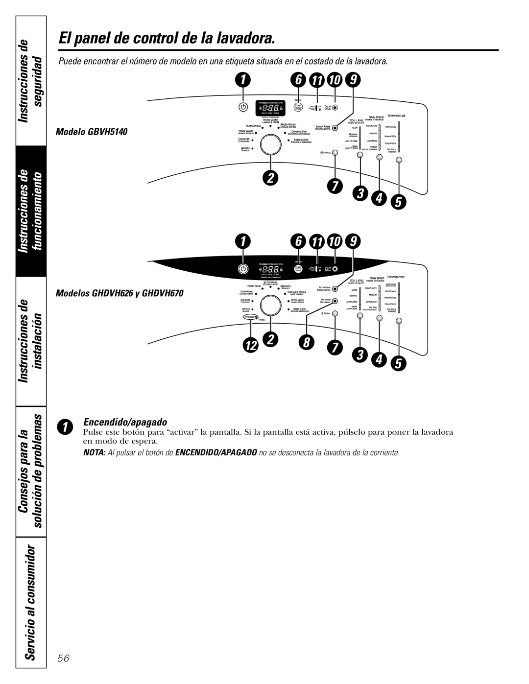 GE WBVH5100, GCVH6600, GHDVH626, GHDVH670, GBVH5140 operating instructions Instrucciones 