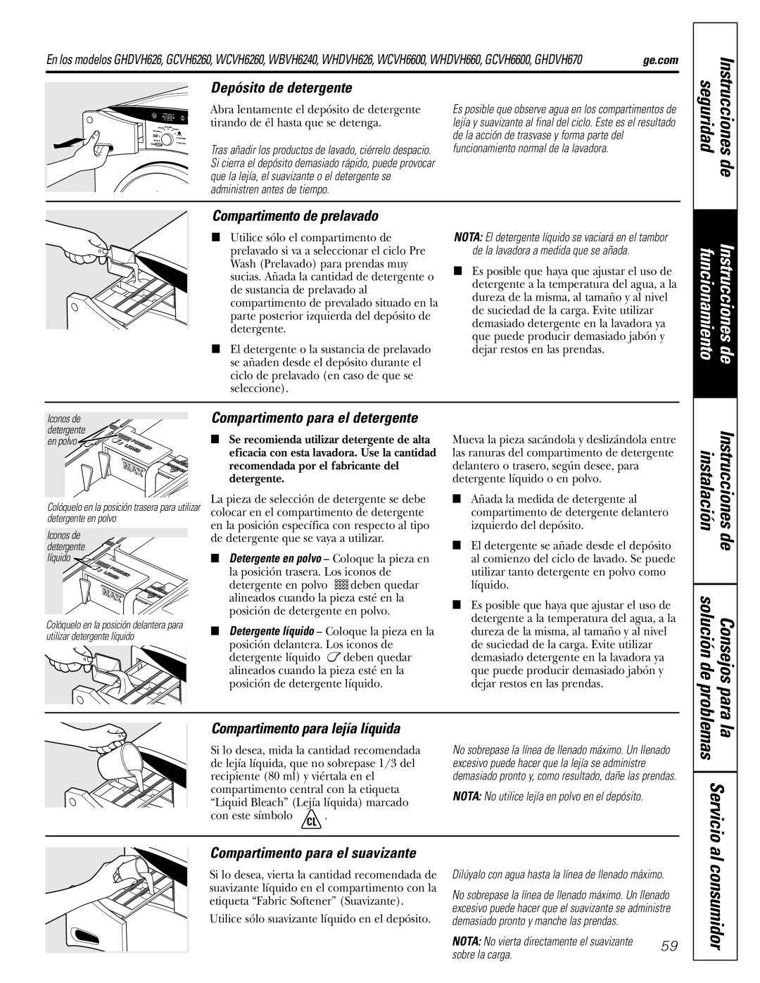 GE GBVH5140, GCVH6600, WBVH5100, GHDVH626, GHDVH670 operating instructions Problemas Para, Servicio 