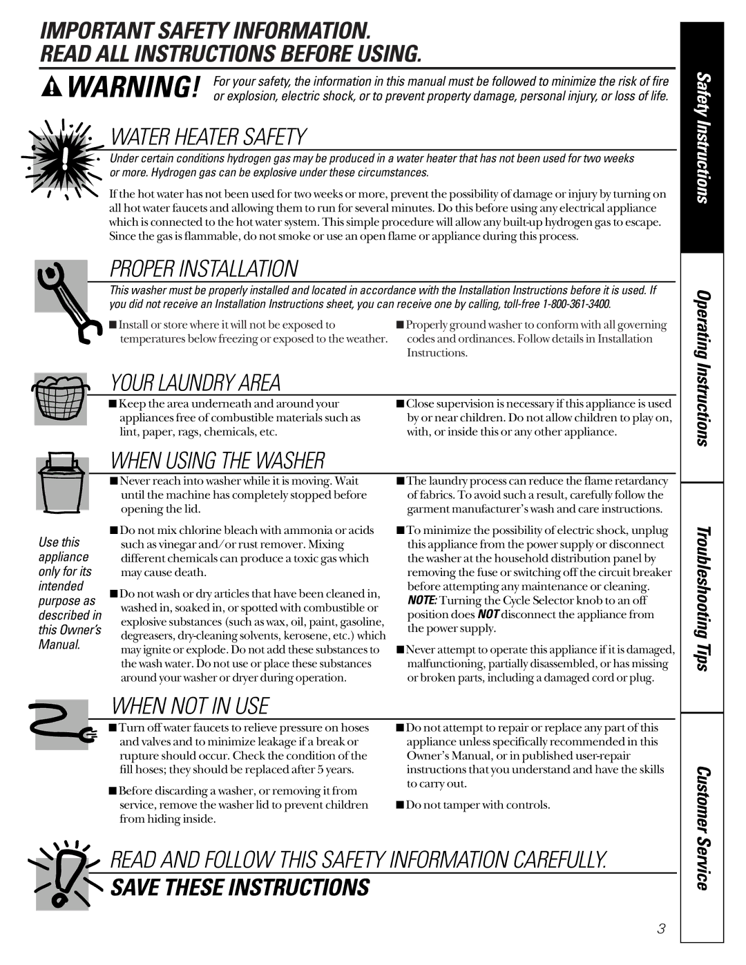 GE GJXR2130, GCXR2100, GKSR2100, GUSR2130, GJSR2130, GBXR1080, GBSR1080 owner manual Water Heater Safety 