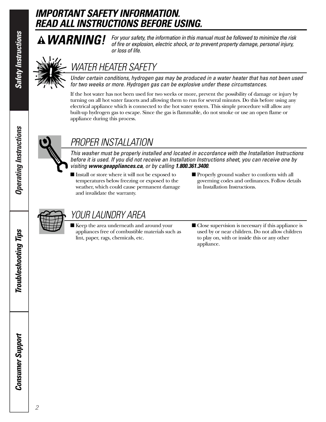 GE GNSR2140, GCXRP090, GKSR2120, GUSR2150, GWSE5190, GJXRP080, GJSRP080, GJSR4170, GJSR3140 owner manual Water Heater Safety 