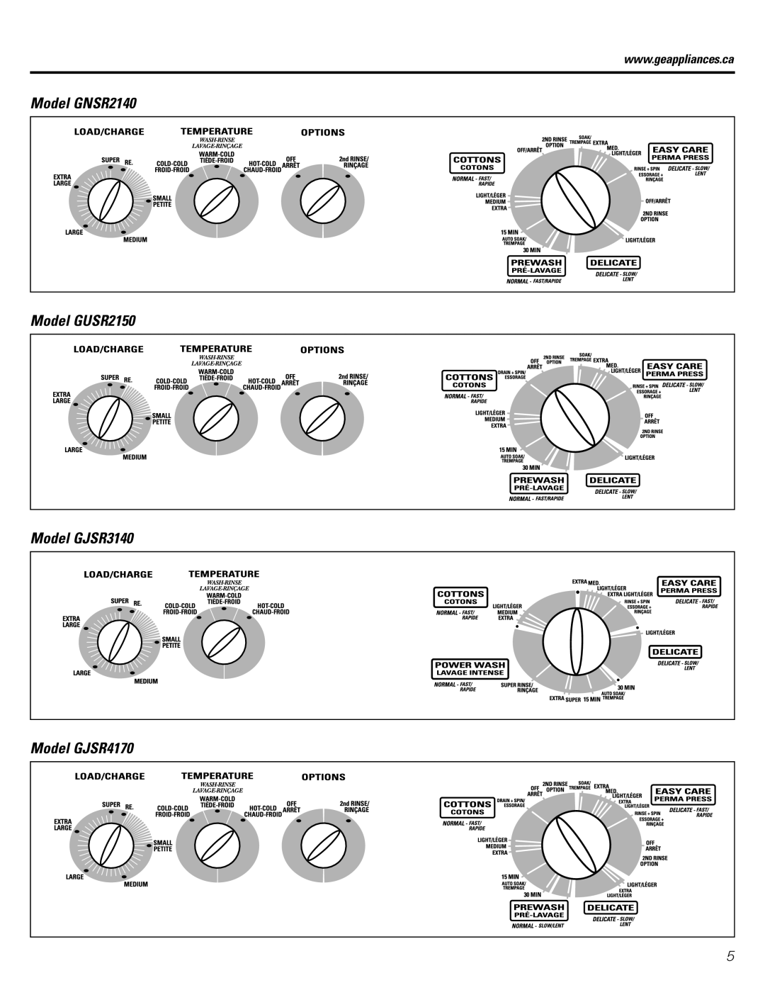 GE GJXRP080, GCXRP090, GKSR2120, GWSE5190, GJSRP080 owner manual Model GNSR2140 Model GUSR2150 Model GJSR3140 Model GJSR4170 