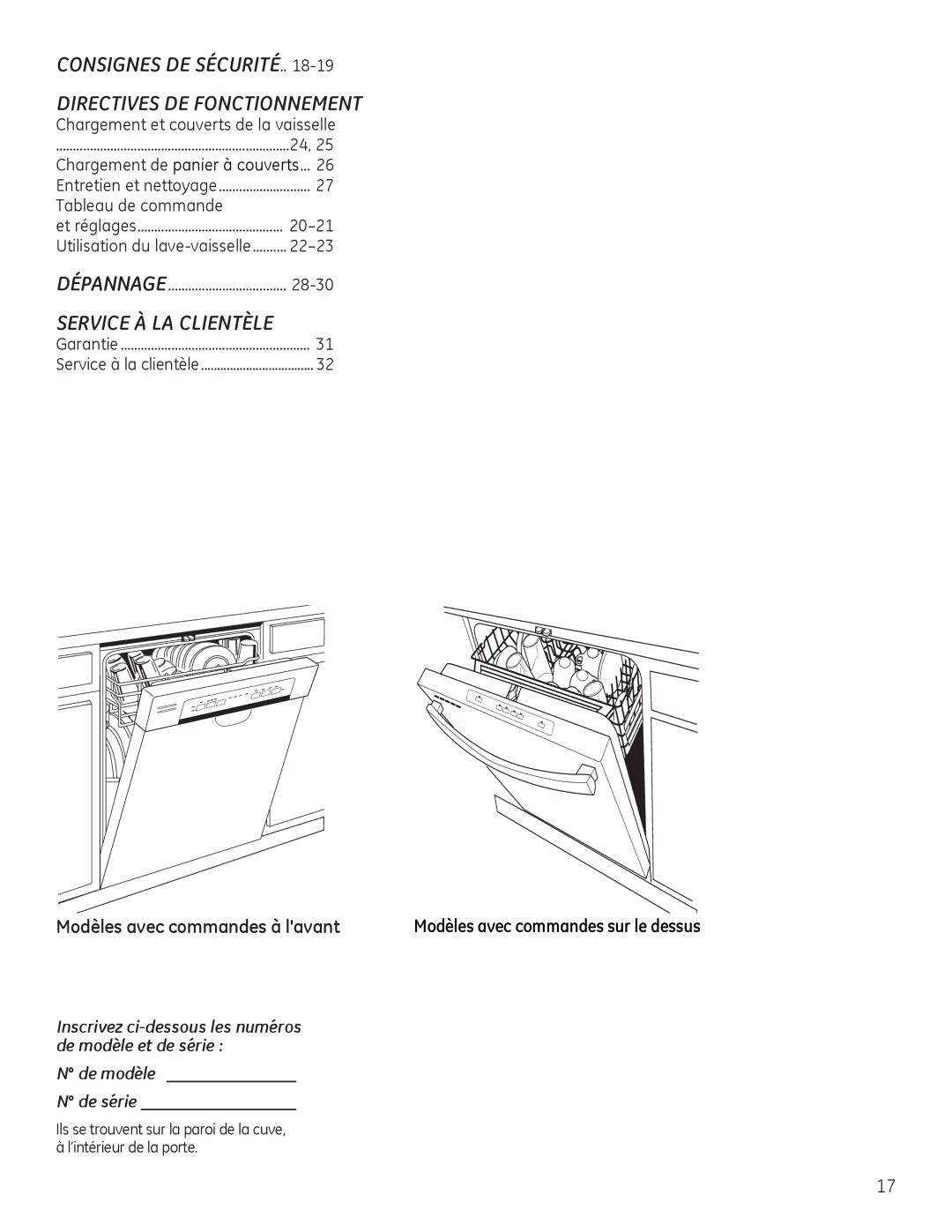 GE GDF510-540 Series, GDF530-550 Series manual Consignes DE Sécurité Directives DE Fonctionnement, De modèle De série 