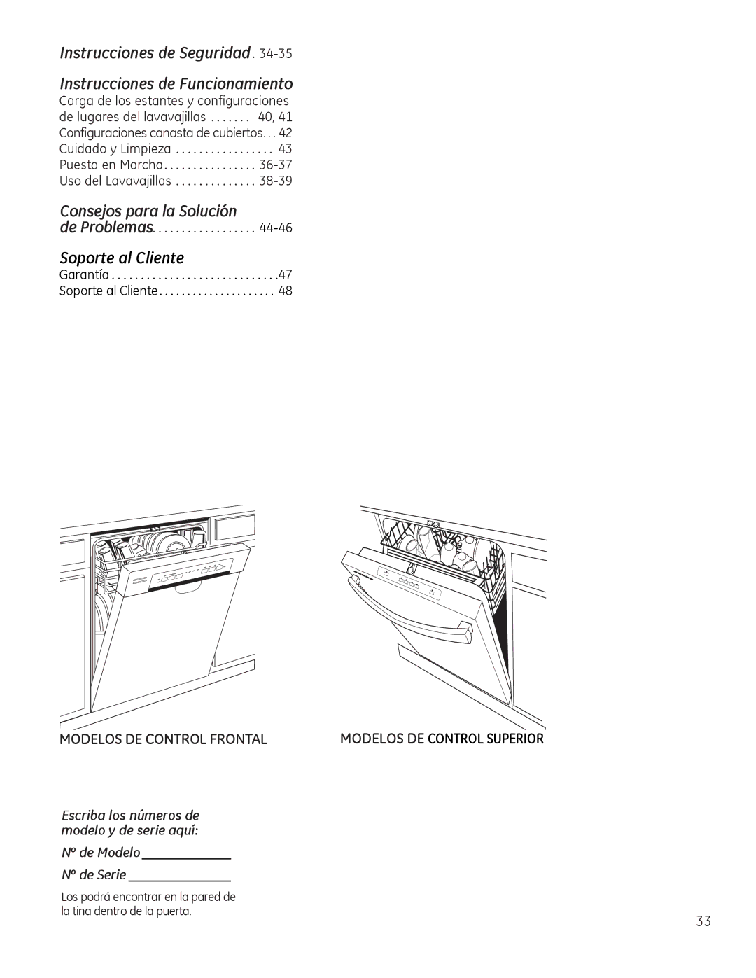 GE GDF510-540 Series, GDF530-550 Series manual Nº de Modelo Nº de Serie, Escriba los números de modelo y de serie aquí 