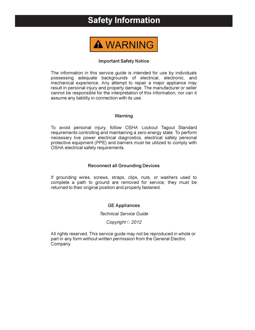 GE GDF520PGD, GDF540HGD manual Safety Information, Important Safety Notice, Reconnect all Grounding Devices, GE Appliances 