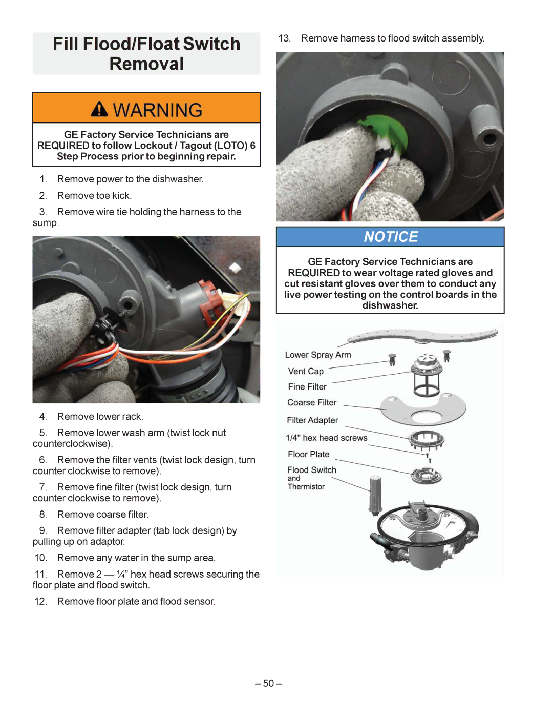 GE GDF540HGD Fill Flood/Float Switch Removal, 5HPRYH DQ\ Zdwhu LQ WKH Vxps DUHD, Iorru Sodwh DQG Iorrg VZLWFK, ±  ± 