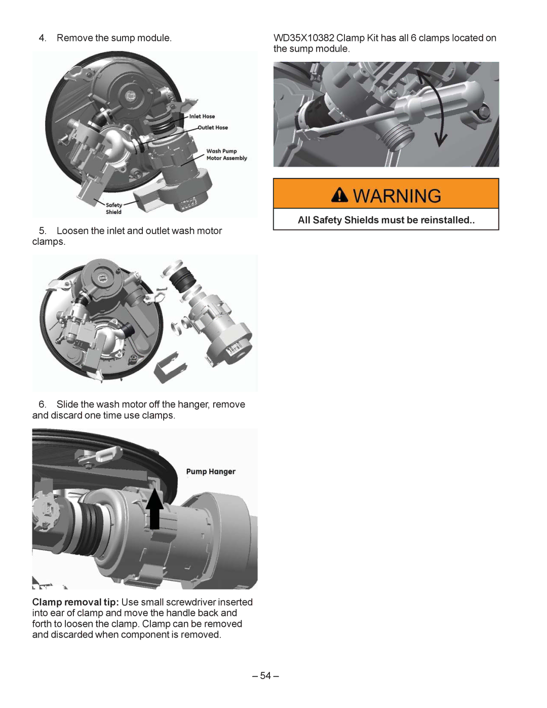 GE GDT550HGD, GDF540HGD, GDF510PGD  5HPRYH WKH Vxps PRGXOH,  /RRVHQ WKH Lqohw DQG Rxwohw Zdvk Prwru FODPSV, ±  ± 