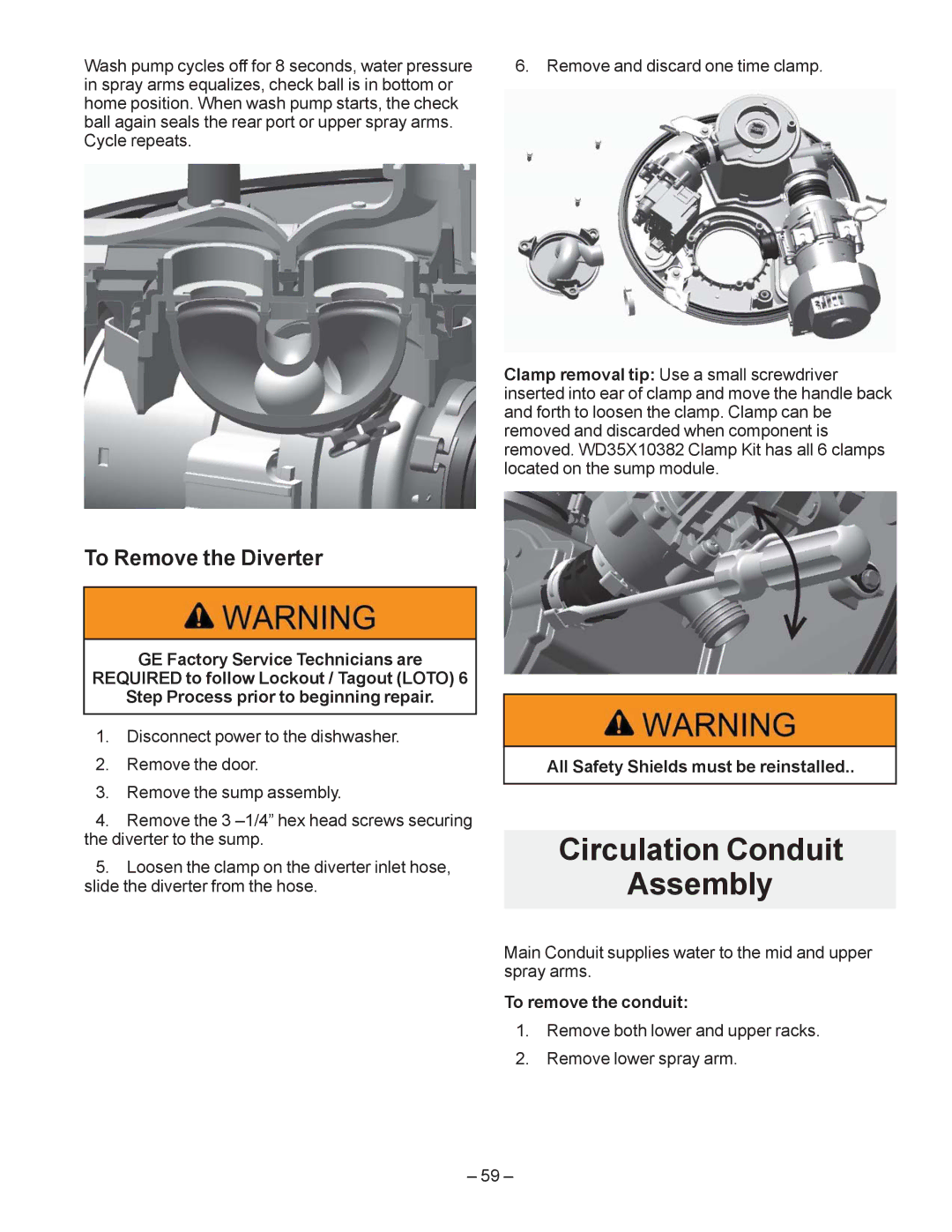 GE GDT550HGD, GDF540HGD manual Circulation Conduit Assembly, To Remove the Diverter, Foh Uhshdwv, To remove the conduit 