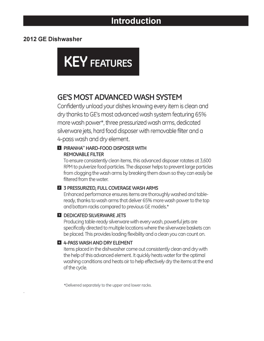 GE GDF520PGD, GDF540HGD, GDF510PGD, GDT530PGD, GDT550HGD manual Introduction, GE Dishwasher 