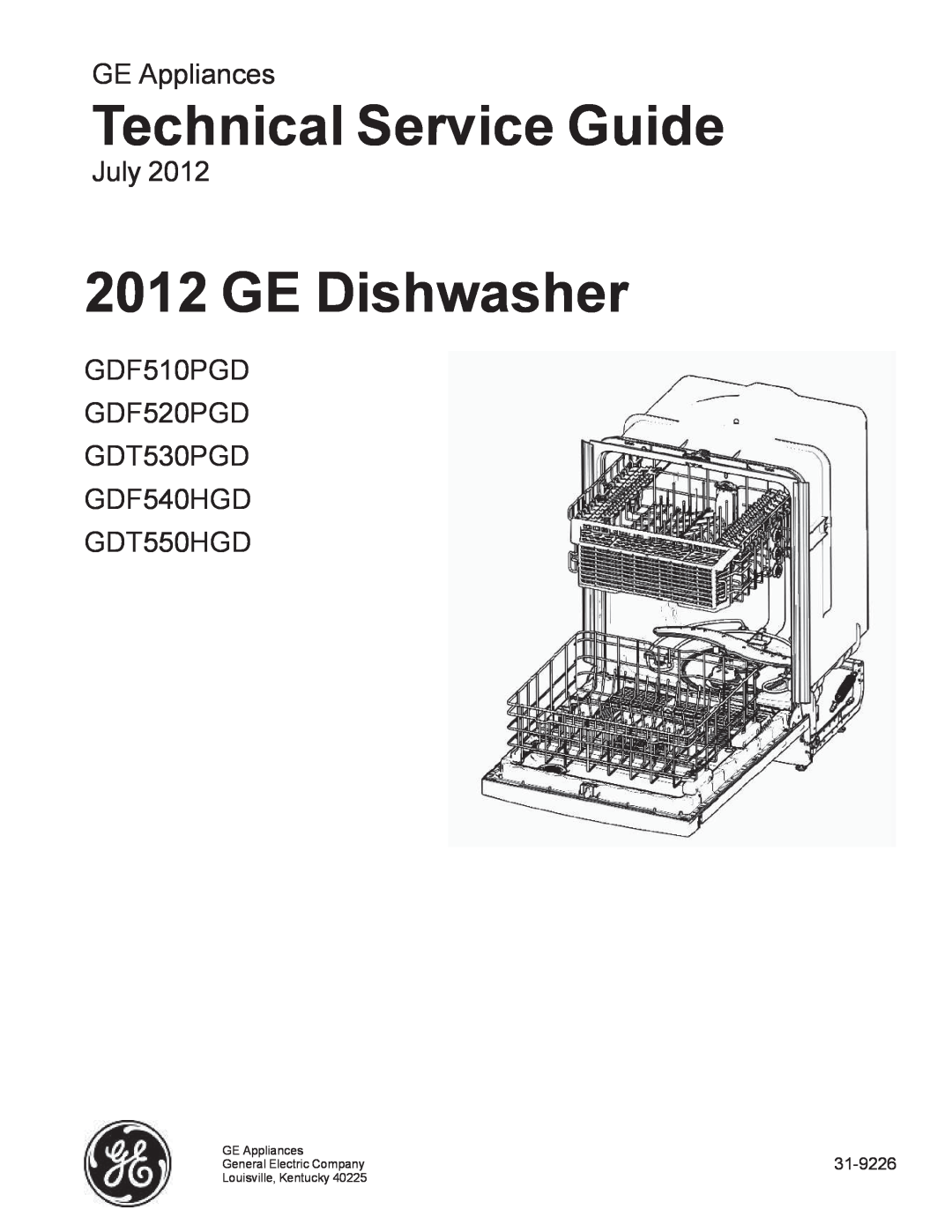 GE GDF510PGD manual Technical Service Guide, GE Dishwasher, $Ssoldqfhv, Xo\ , 3* *3* *73* *+* *7+ 