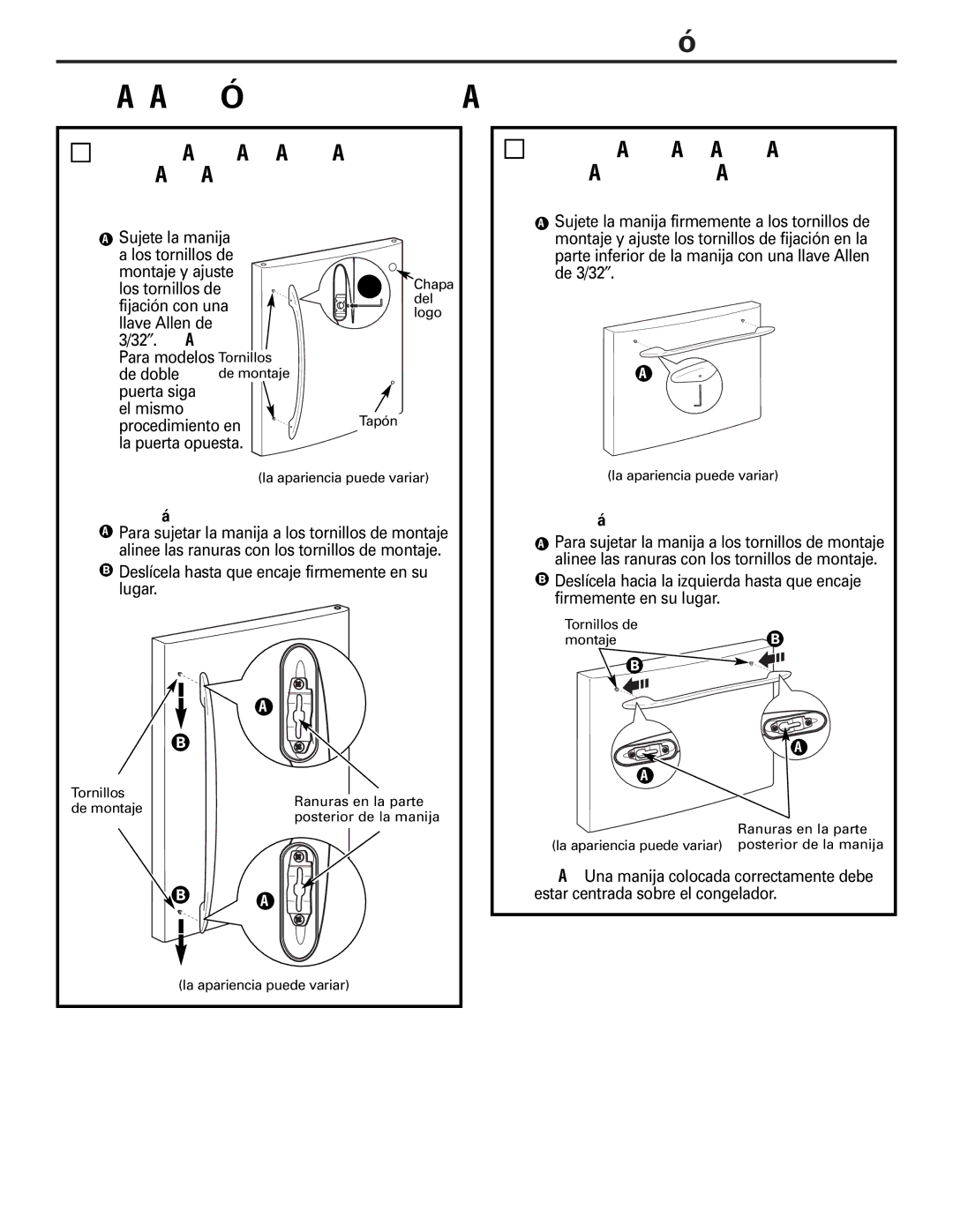 GE GDL22KCWSS manual Sujete LA Manija DE LA Puerta DE Alimentos Frescos, Sujete LA Manija DE LA Puerta DEL Congelador, 108 