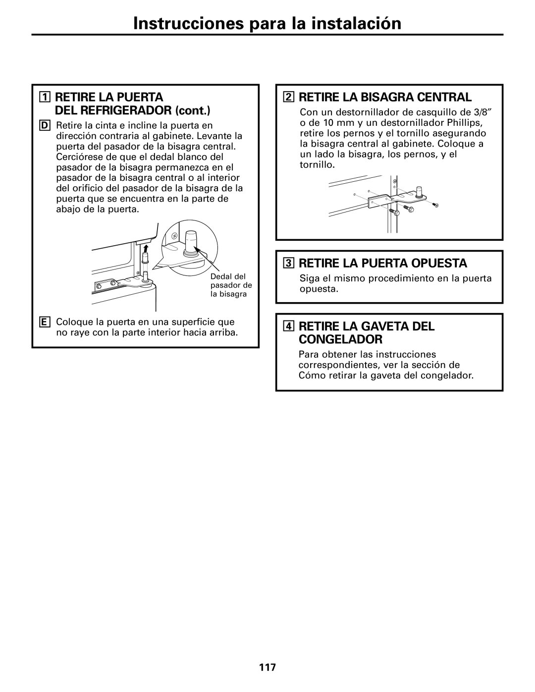 GE GDL22KCWSS manual Retire LA Puerta Opuesta, Retire LA Gaveta DEL Congelador, 117 