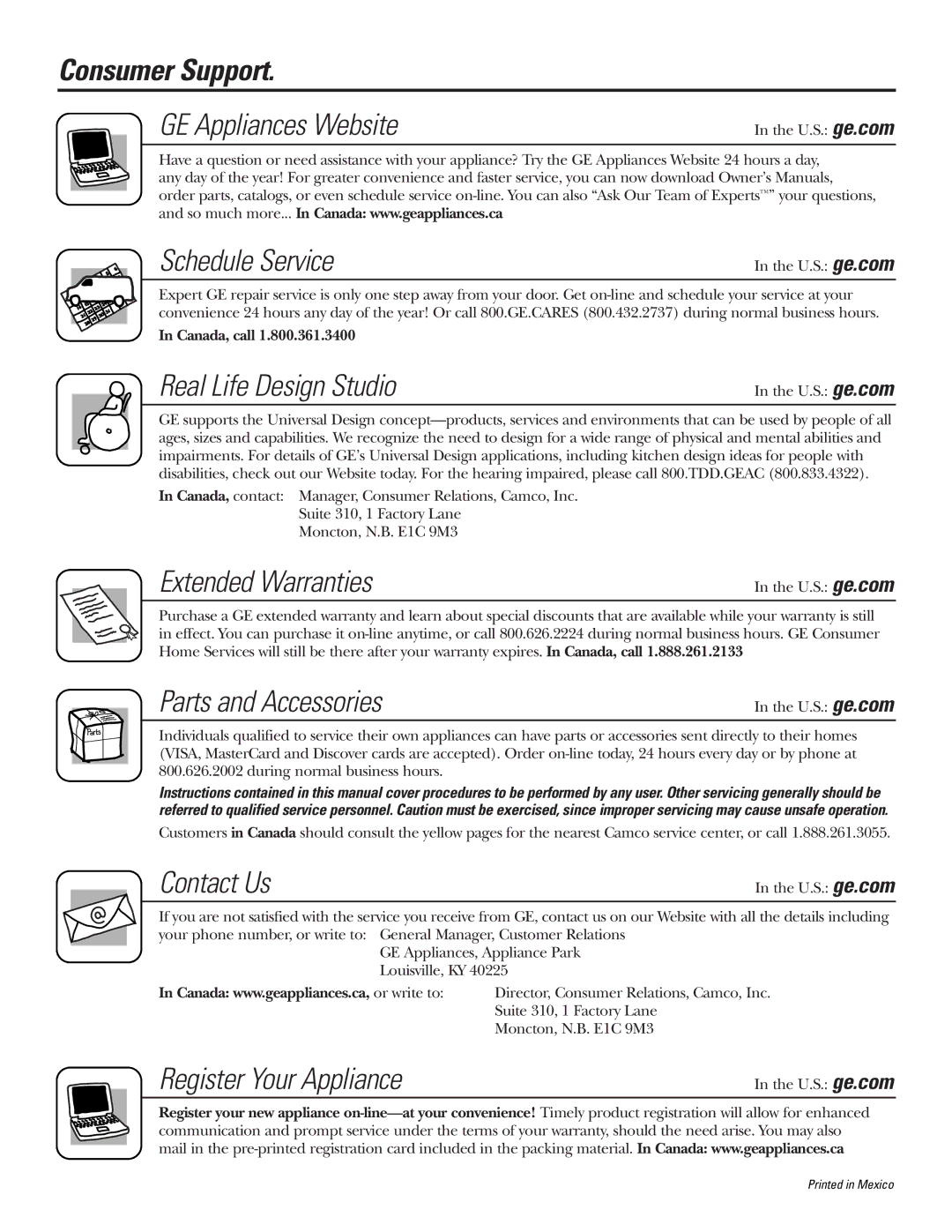 GE GDL22KCWSS manual Consumer Support, Schedule Service 