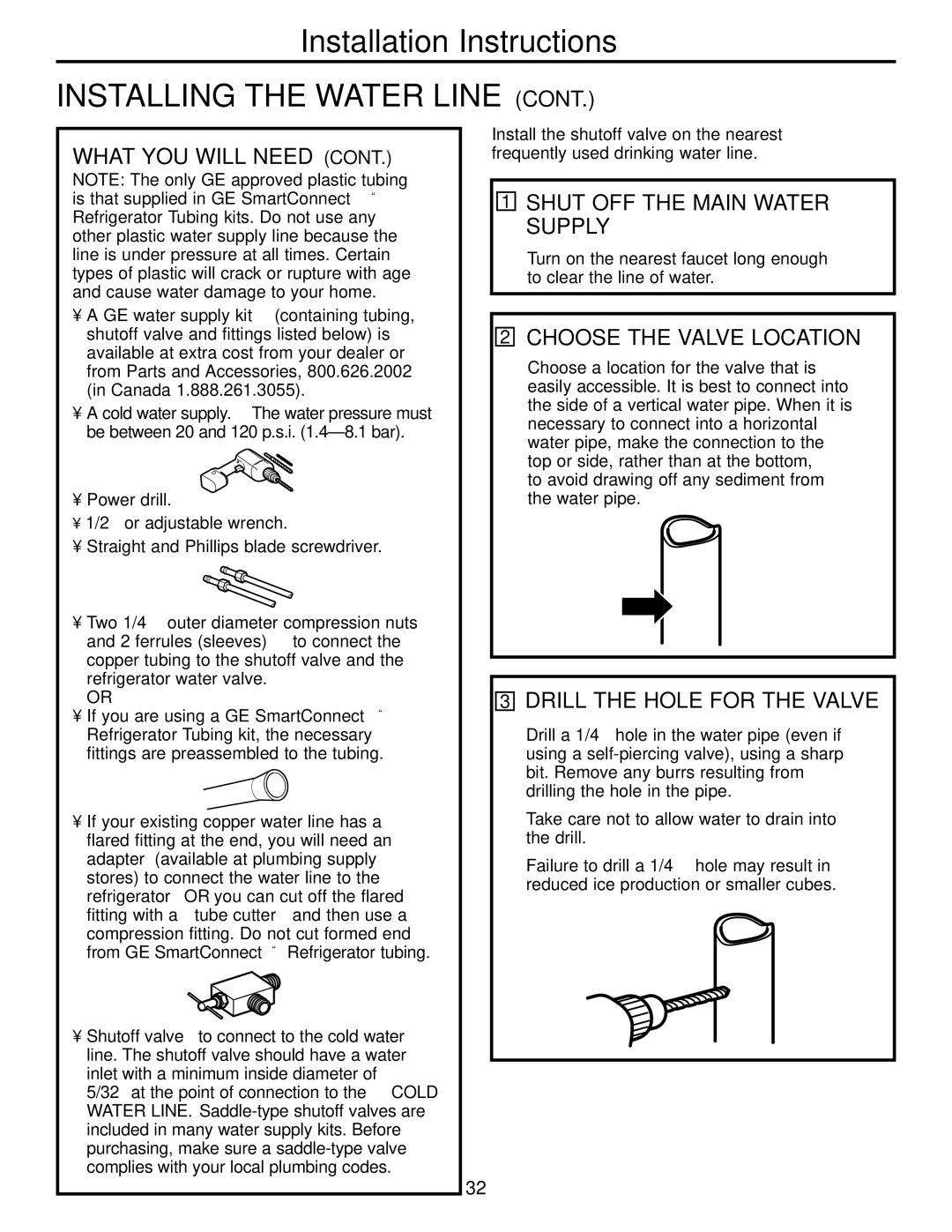 GE GDL22KCWSS manual Installing the Water Line, Shut OFF the Main Water Supply, Choose the Valve Location 