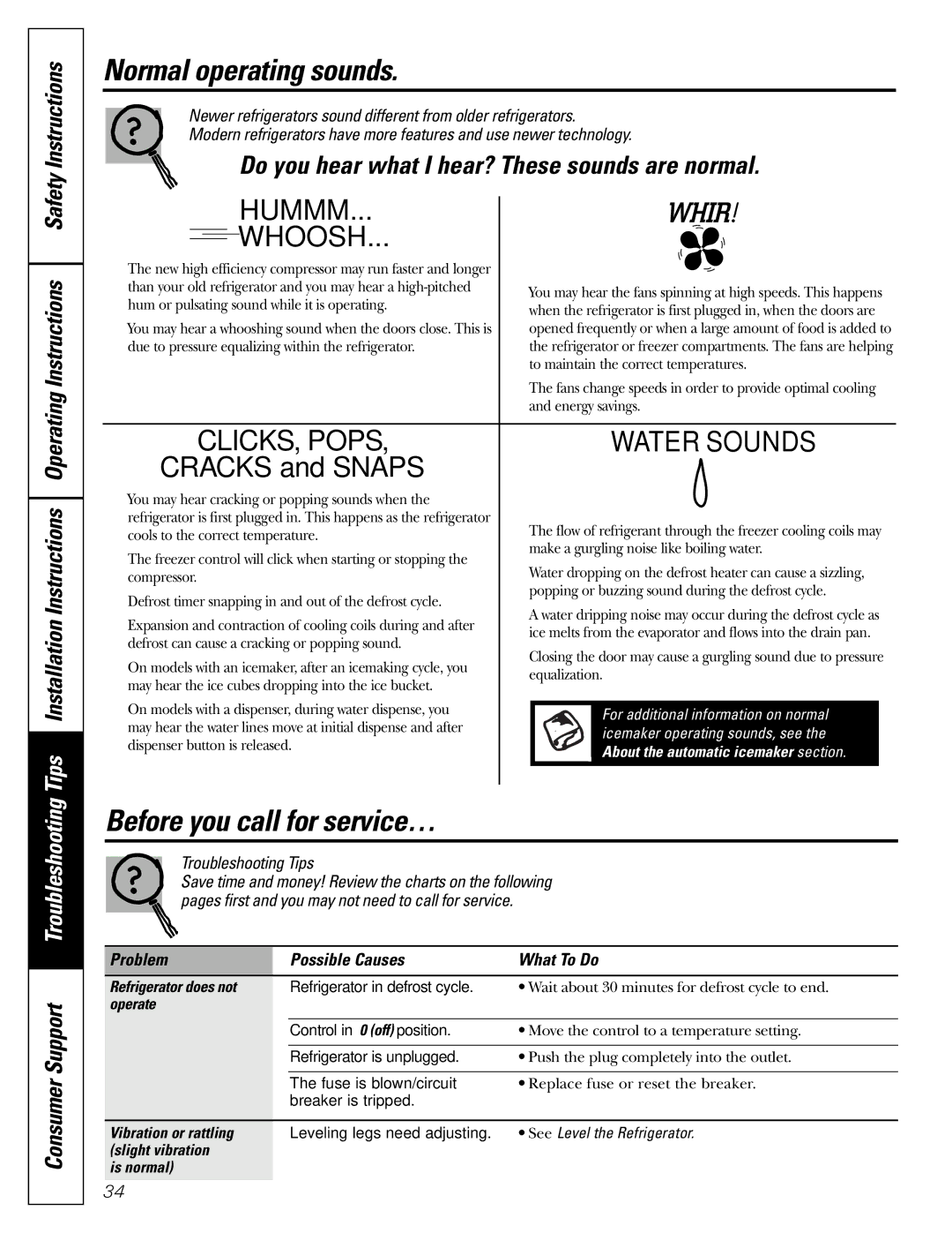 GE GDL22KCWSS manual Normal operating sounds, Before you call for service… 