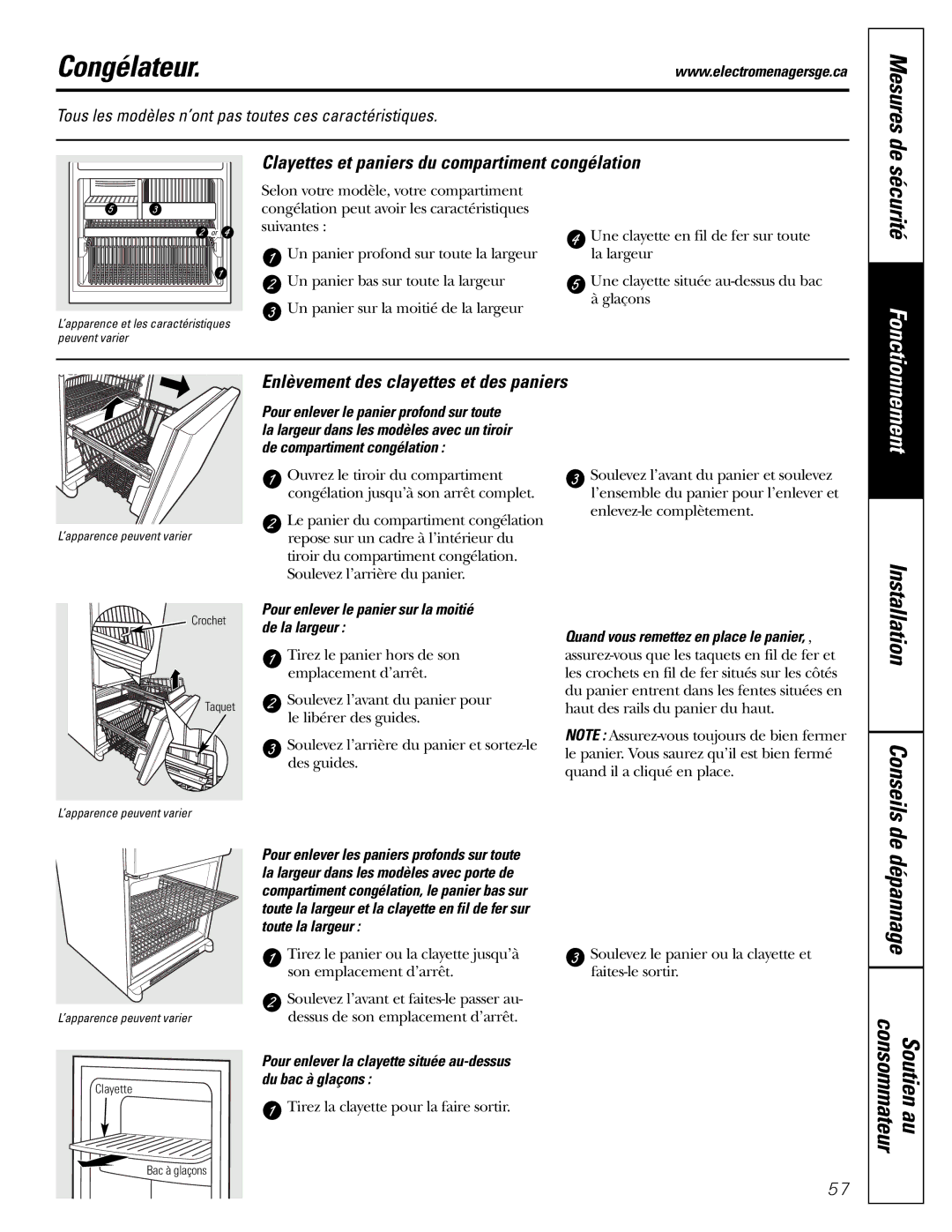 GE GDL22KCWSS manual Congélateur, Mesures de, Sécurité, Dépannage Consommateur Soutien au 