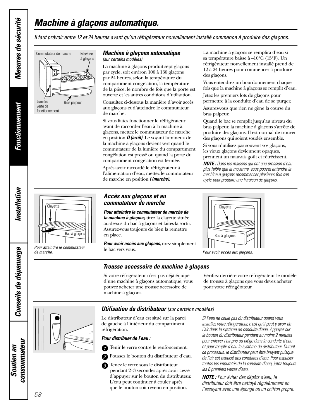 GE GDL22KCWSS manual Machine à glaçons automatique, Conseils de, Trousse accessoire de machine à glaçons 