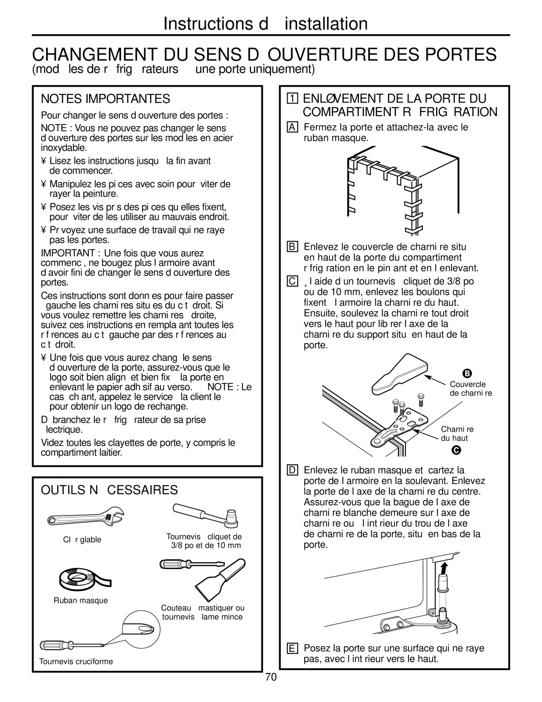 GE GDL22KCWSS manual Changement DU Sens D’OUVERTURE DES Portes, Outils Nécessaires 