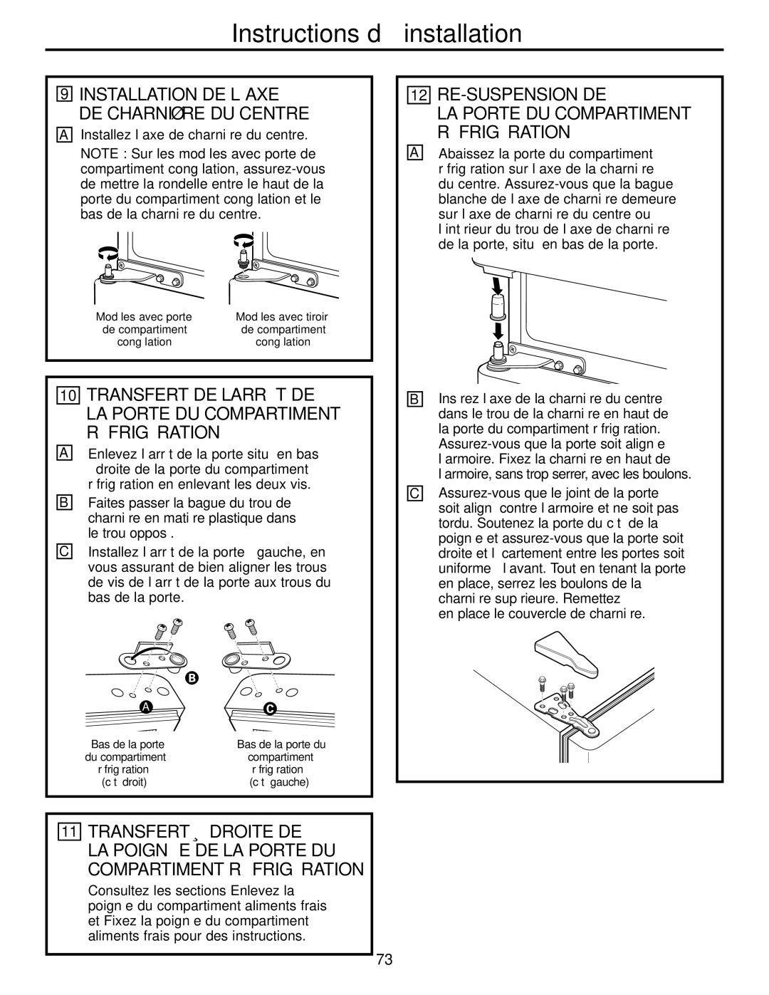 GE GDL22KCWSS manual Re-Suspension De, Transfert À Droite DE, LA Porte DU Compartiment Réfrigération 