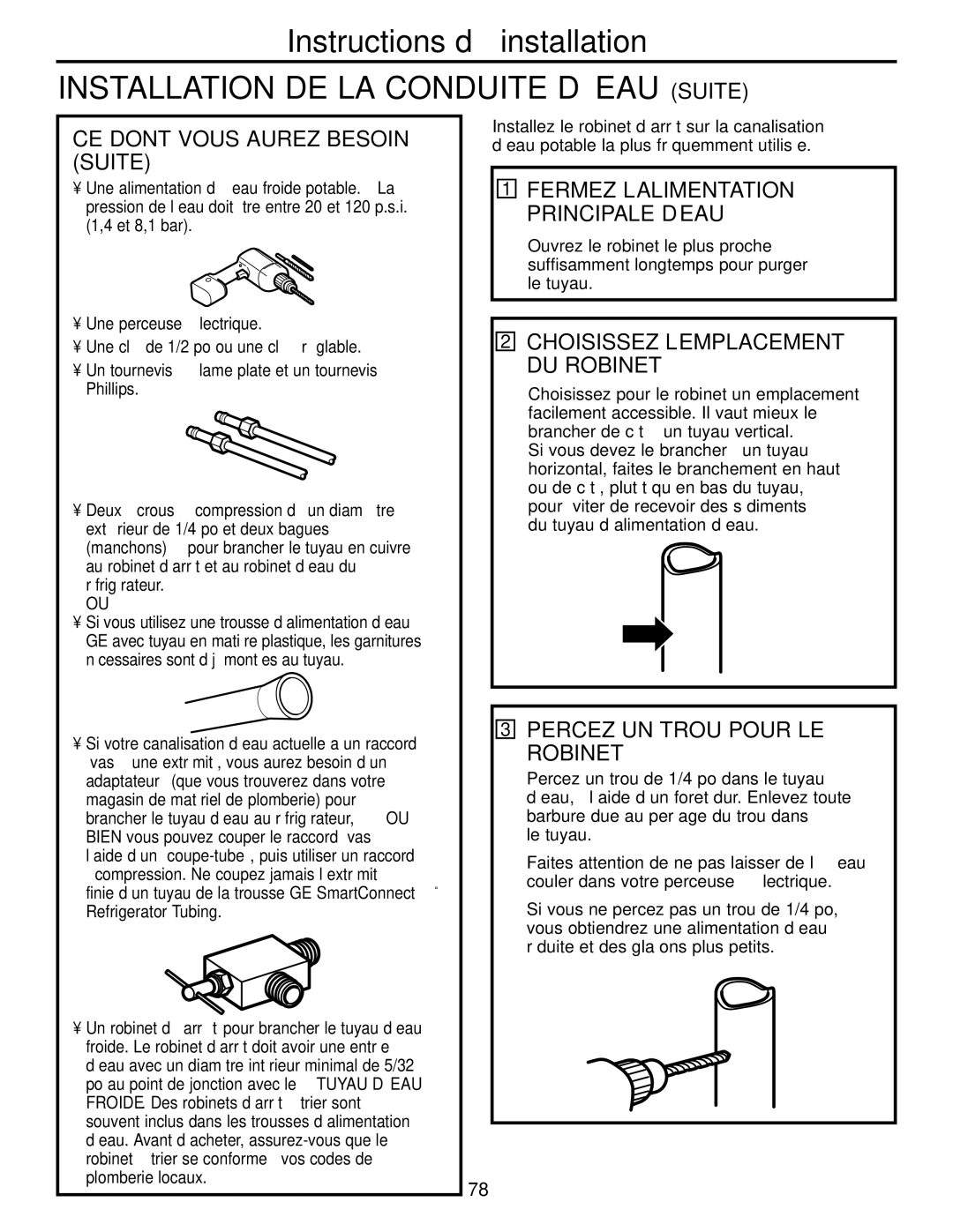 GE GDL22KCWSS Installation DE LA Conduite D’EAU Suite, CE Dont Vous Aurez Besoin Suite, Percez UN Trou Pour LE Robinet 