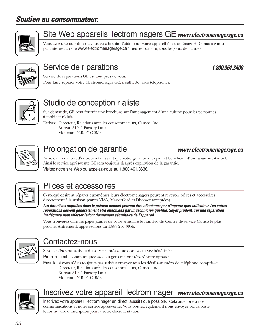 GE GDL22KCWSS manual Soutien au consommateur, Service de réparations, Prolongation de garantie 