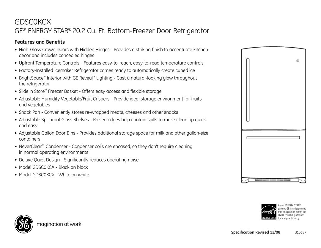 GE GDSC0KCX dimensions Features and Benefits 