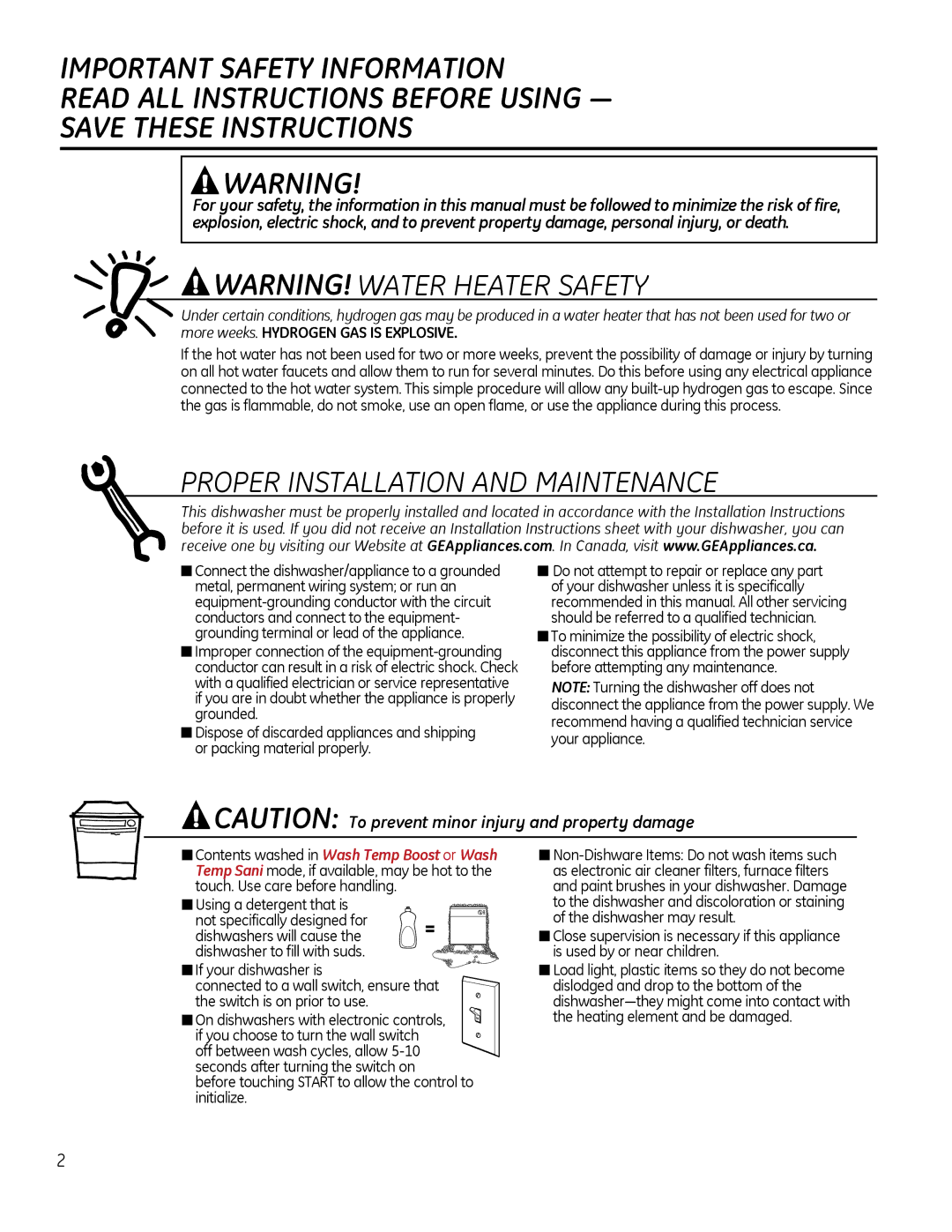 GE gdt510-540 owner manual More weeks. Hydrogen GAS is Explosive, Before touching Start to allow the control to initialize 