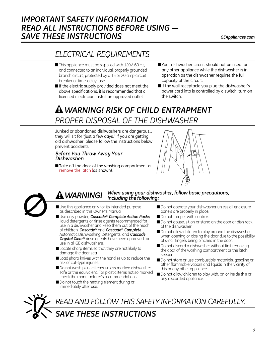 GE gdt510-540 owner manual Before You Throw Away Your Dishwasher, Old, Remove 