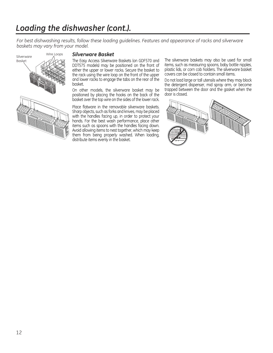 GE GDT580SSFSS, GDF520PGDWW, GDT720SSFSS, GDF520PGDBB Silverware Basket, On other models, the silverware basket may be 