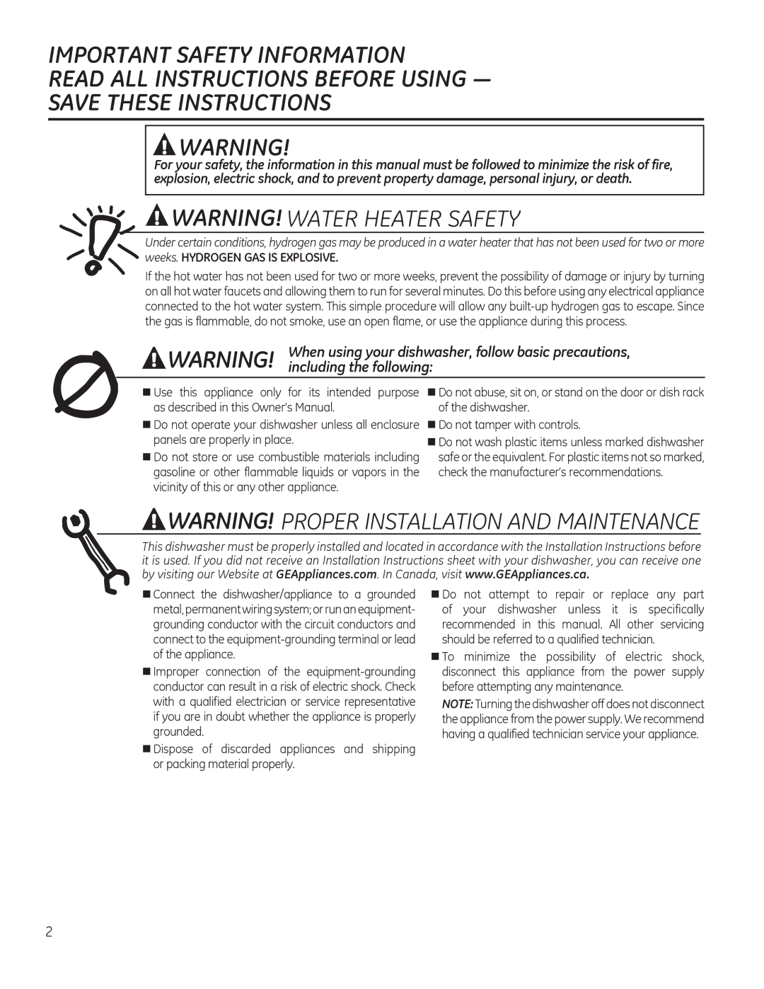 GE GDT720SSFSS, GDT580SSFSS, GDF520PGDWW, GDF520PGDBB Important Safety Information, $$//,16758&7,216%2586,1*³ 