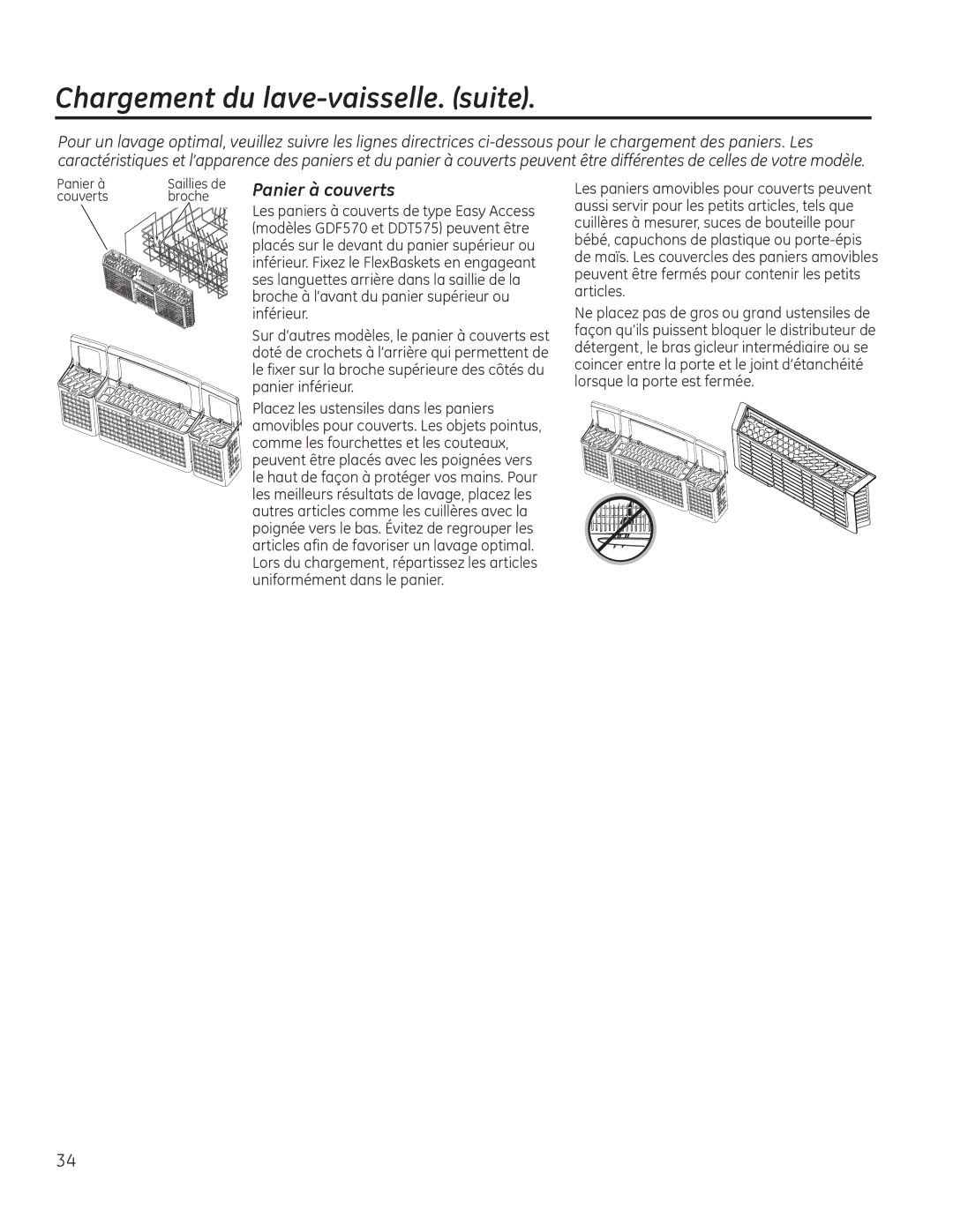 GE GDT580SMFES, GDT580SSFSS, GDF520PGDWW, GDT720SSFSS, GDF520PGDBB, GDF520PSFSS owner manual Panier à couverts, Couverts Broche 