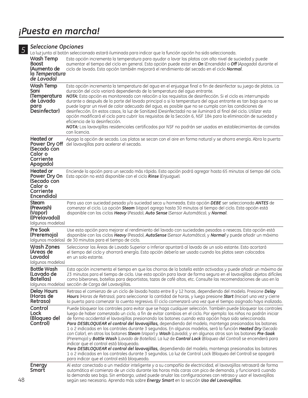 GE GDT580SSFSS, GDF520PGDWW, GDT720SSFSS, GDF520PGDBB, GDT580SMFES, GDF520PSFSS owner manual Seleccione Opciones, La Temperatura 