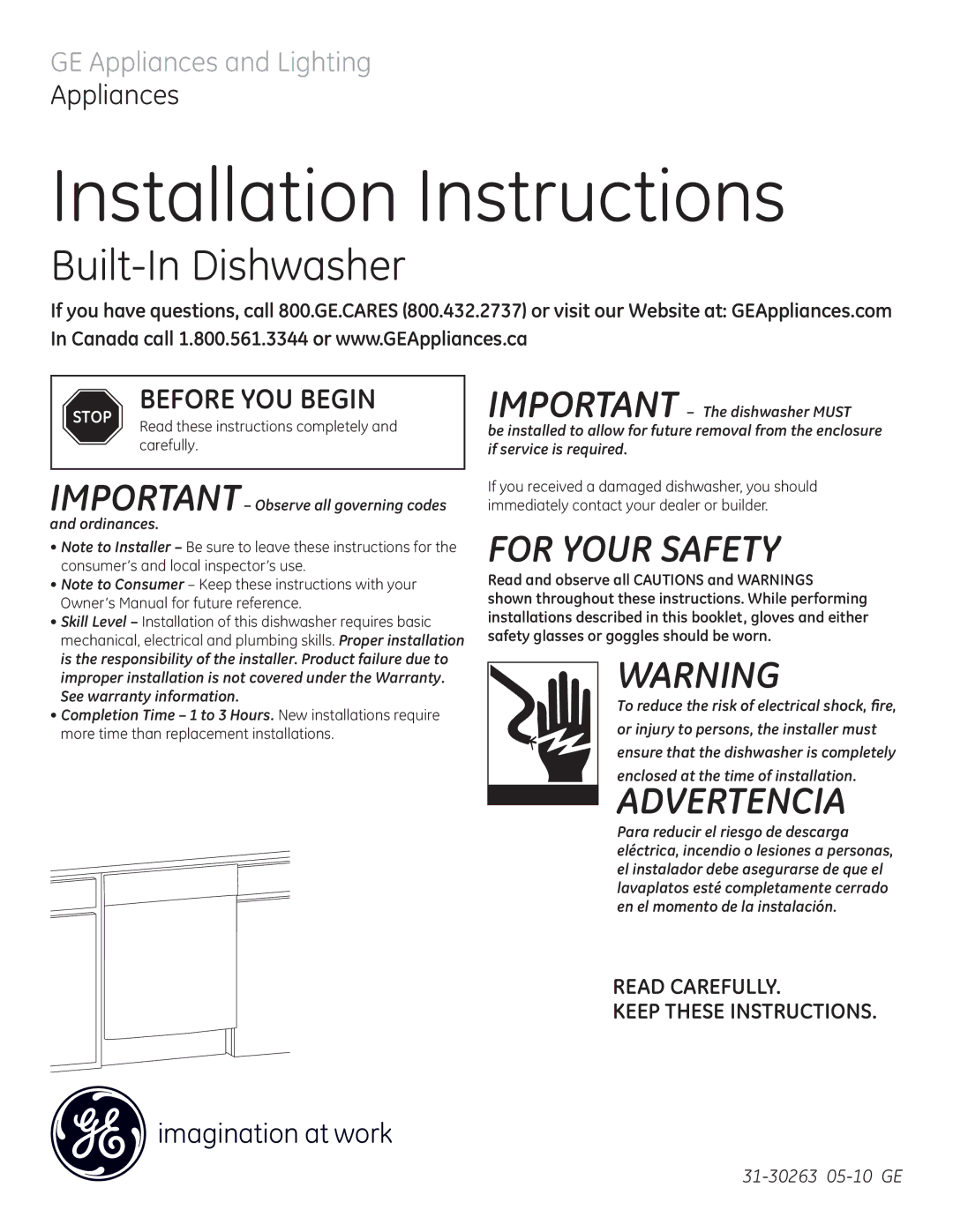 GE GE 31-30263 05-10 installation instructions Read Carefully Keep These Instructions 