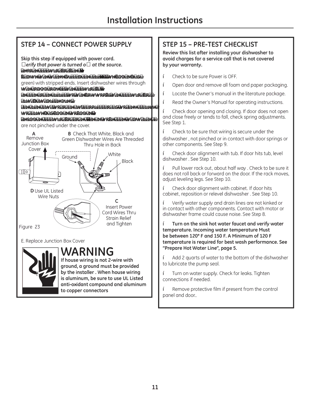 GE GE 31-30263 05-10 Connect Power Supply, PRE-TEST Checklist, Temperature. Incoming water temperature Must 