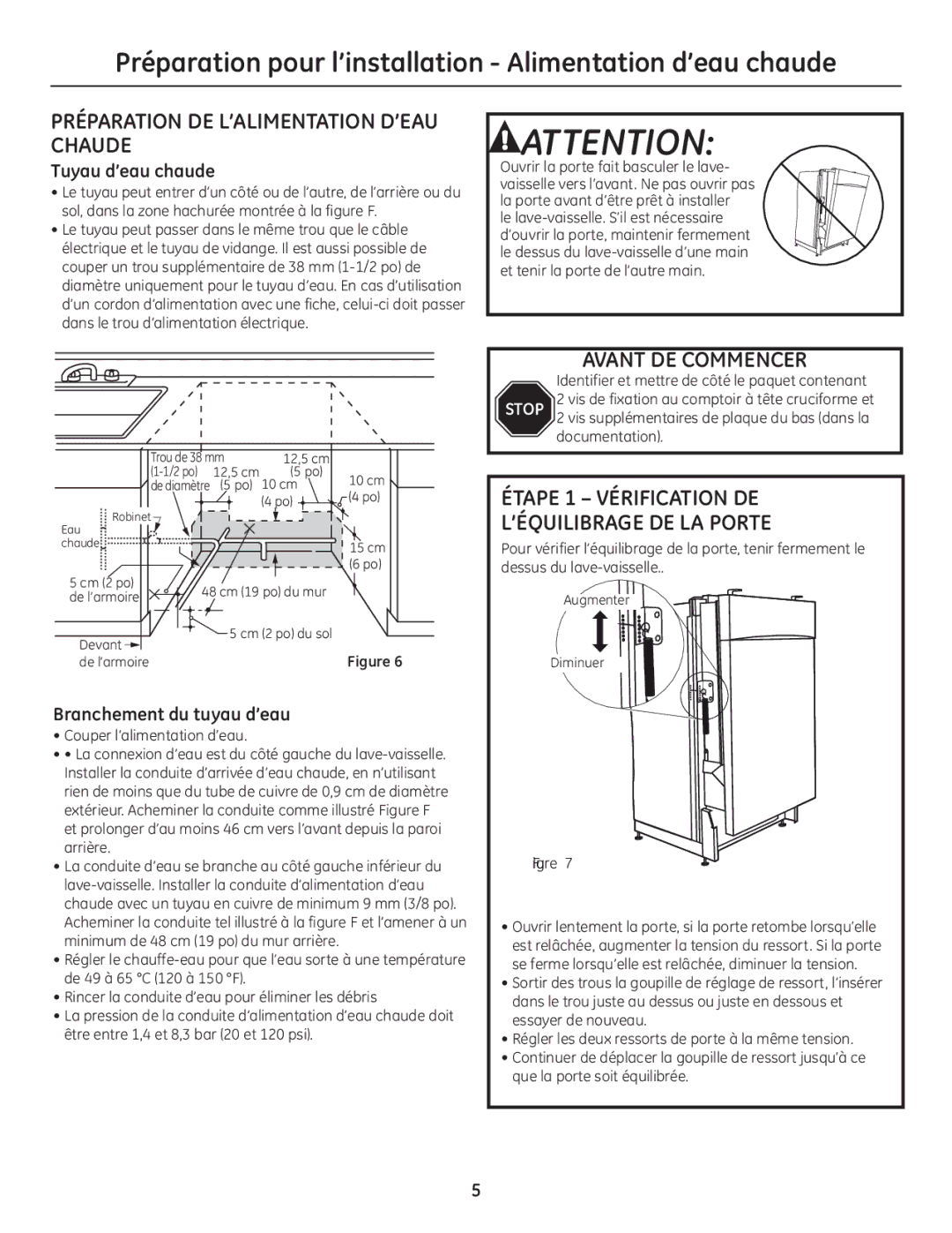 GE GE 31-30263 05-10 Préparation pour l’installation Alimentation d’eau chaude, Préparation DE L’ALIMENTATION D’EAU Chaude 