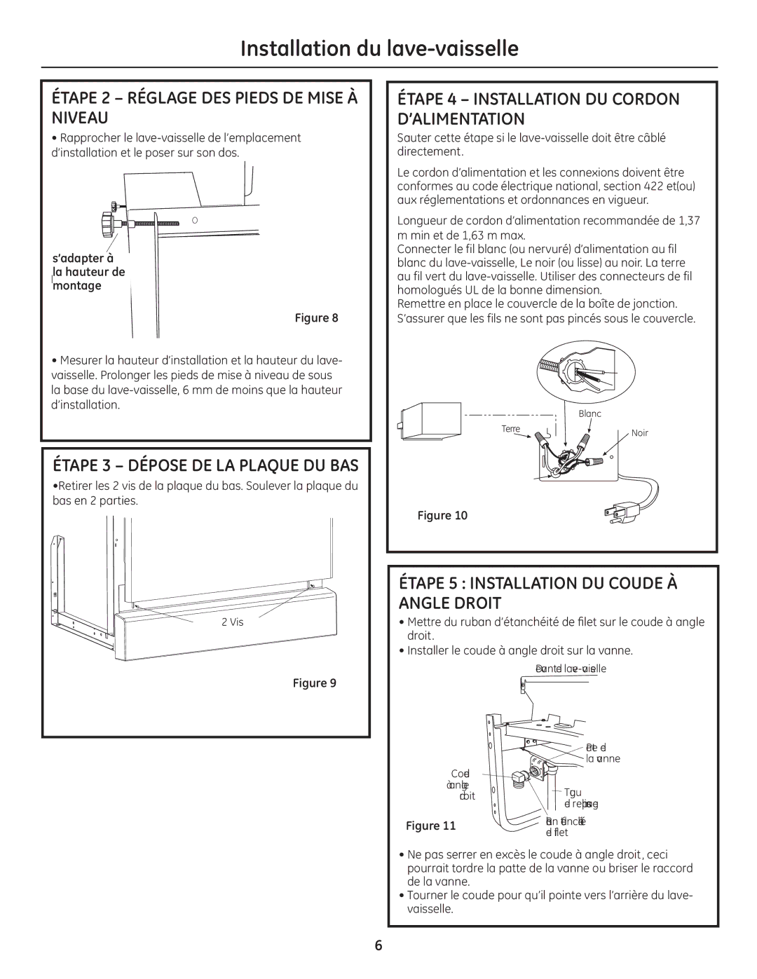 GE GE 31-30263 05-10 Installation du lave-vaisselle, Étape 2 Réglage DES Pieds DE Mise À Niveau, Montage 