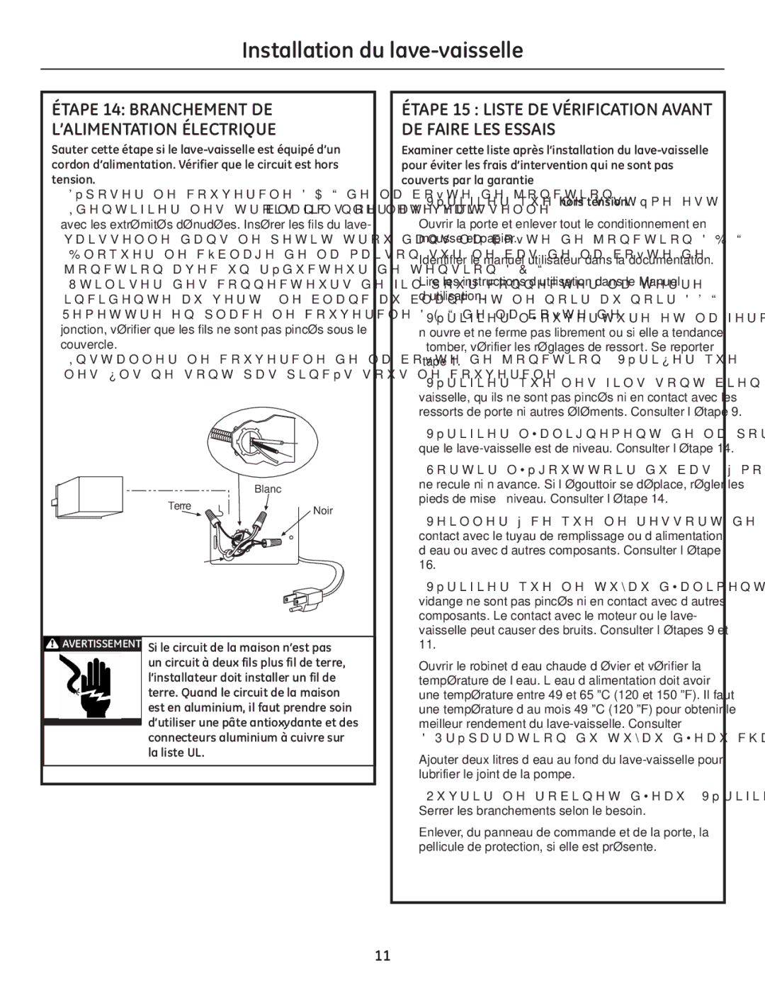 GE GE 31-30263 05-10 installation instructions Étape 15 Liste DE Vérification Avant DE Faire LES Essais, Blanc, Terre 