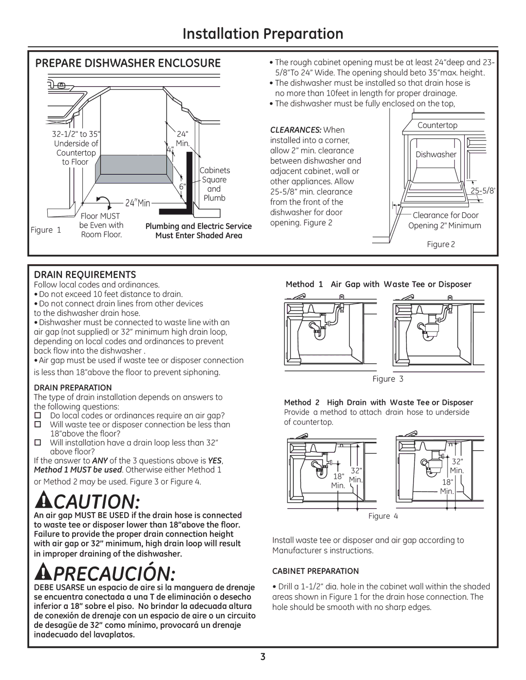 GE GE 31-30263 05-10 Prepare Dishwasher Enclosure, Drain Requirements, Or Method 2 may be used. or Figure 